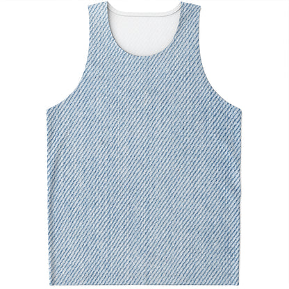 Light Blue Denim Jeans Print Men's Tank Top