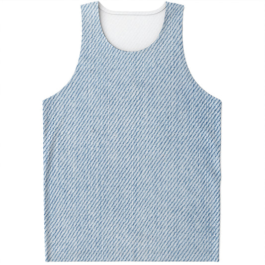 Light Blue Denim Jeans Print Men's Tank Top