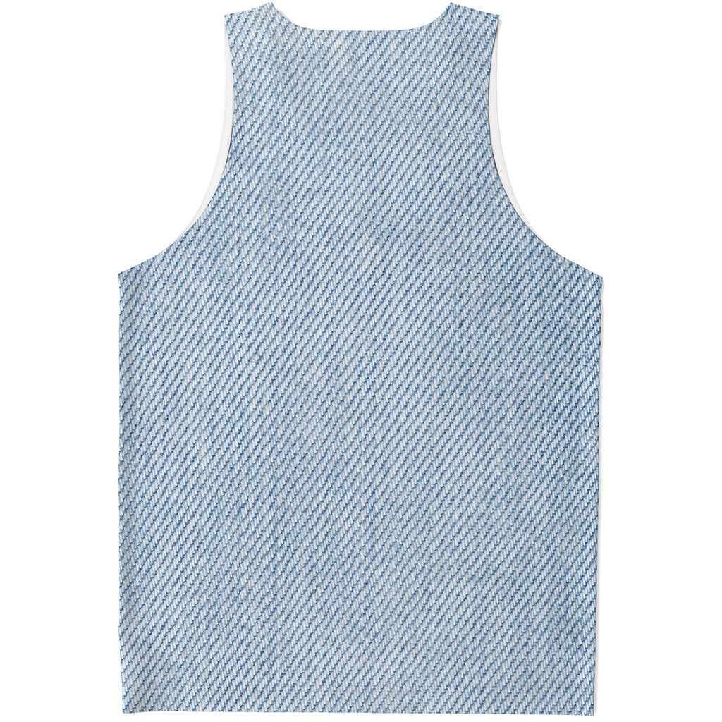Light Blue Denim Jeans Print Men's Tank Top