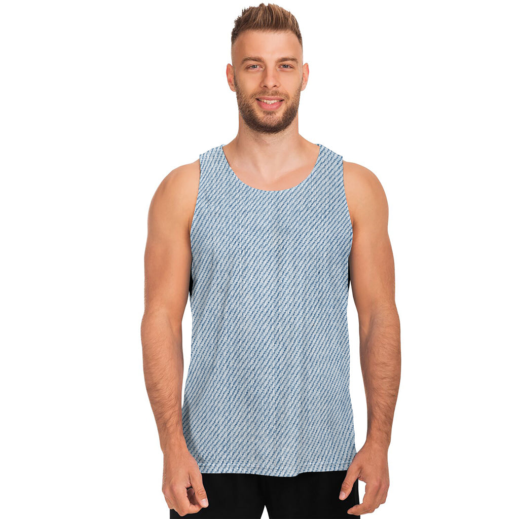 Light Blue Denim Jeans Print Men's Tank Top