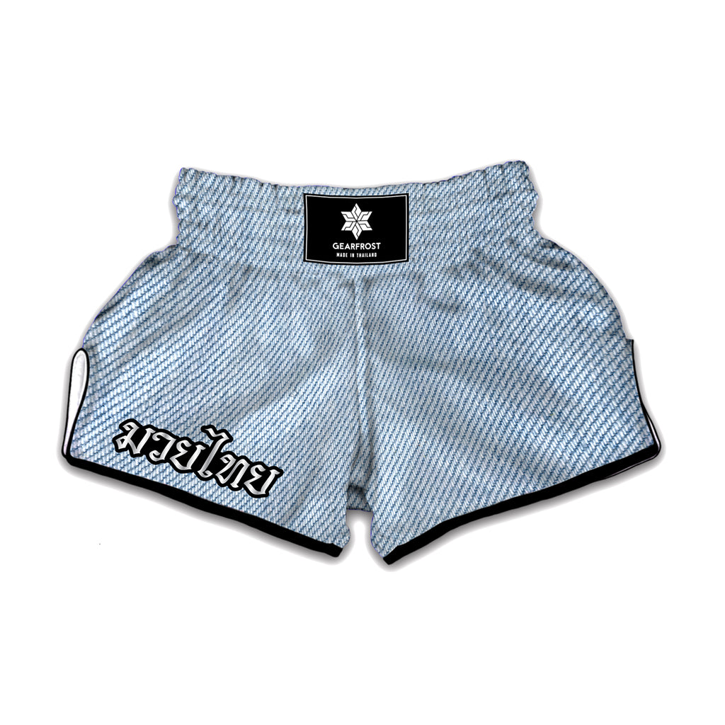 Light Blue Denim Jeans Print Muay Thai Boxing Shorts