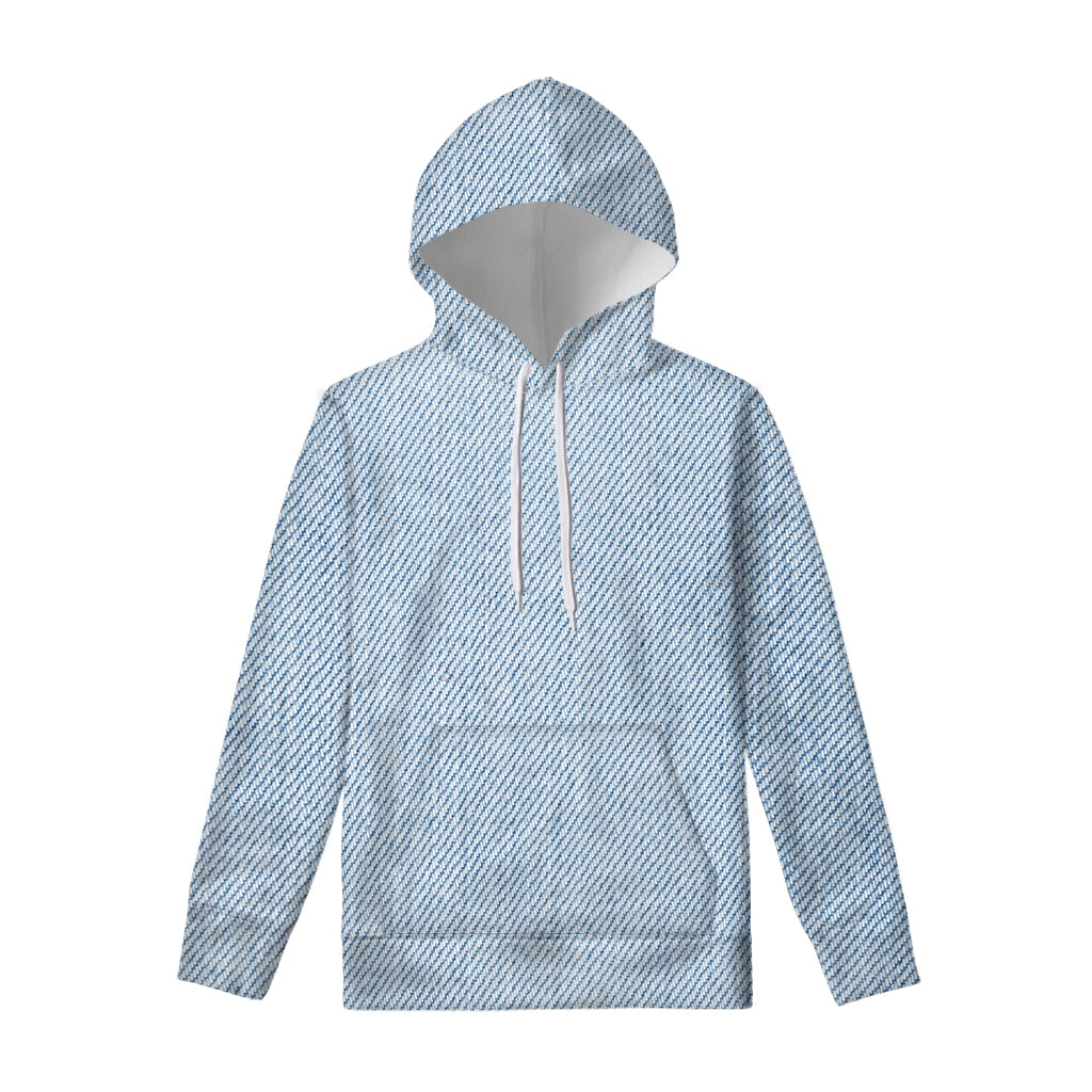 Light Blue Denim Jeans Print Pullover Hoodie