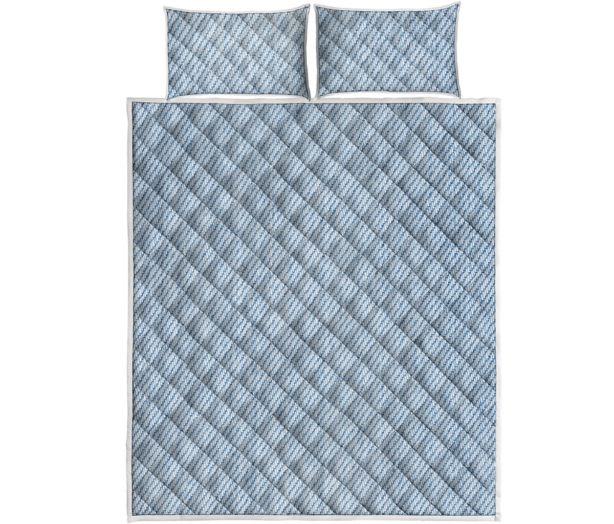 Light Blue Denim Jeans Print Quilt Bed Set