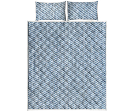 Light Blue Denim Jeans Print Quilt Bed Set