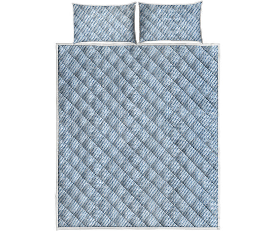 Light Blue Denim Jeans Print Quilt Bed Set