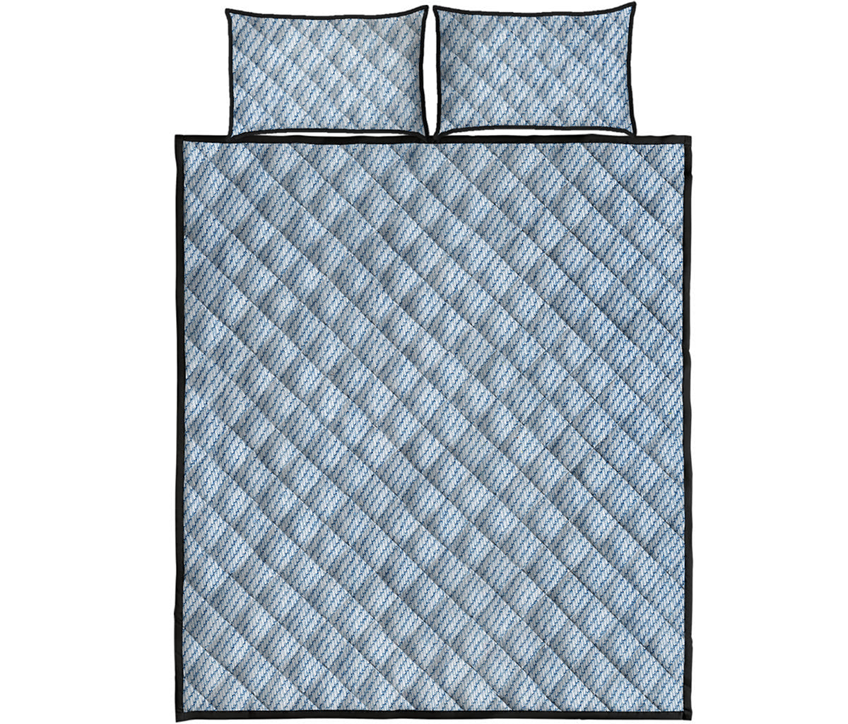 Light Blue Denim Jeans Print Quilt Bed Set