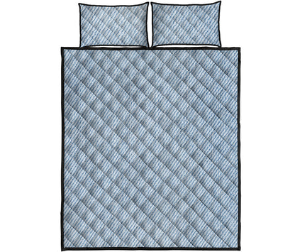 Light Blue Denim Jeans Print Quilt Bed Set