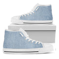 Light Blue Denim Jeans Print White High Top Sneakers