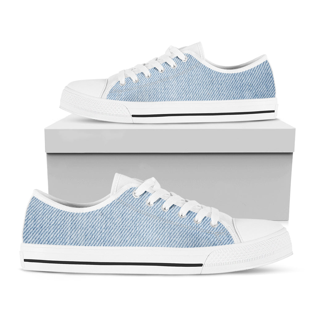 Light Blue Denim Jeans Print White Low Top Shoes