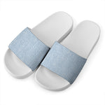 Light Blue Denim Jeans Print White Slide Sandals