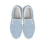 Light Blue Denim Jeans Print White Slip On Shoes
