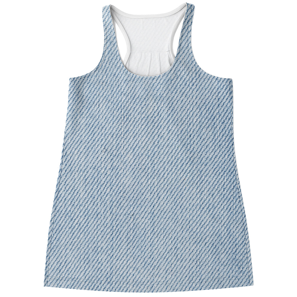 Light Blue Denim Jeans Print Women's Racerback Tank Top