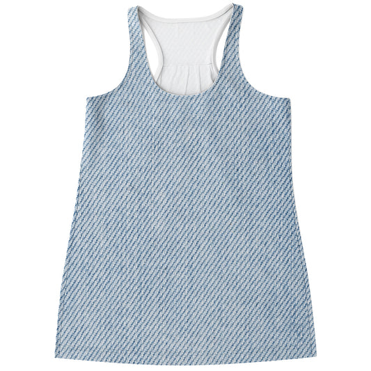 Light Blue Denim Jeans Print Women's Racerback Tank Top
