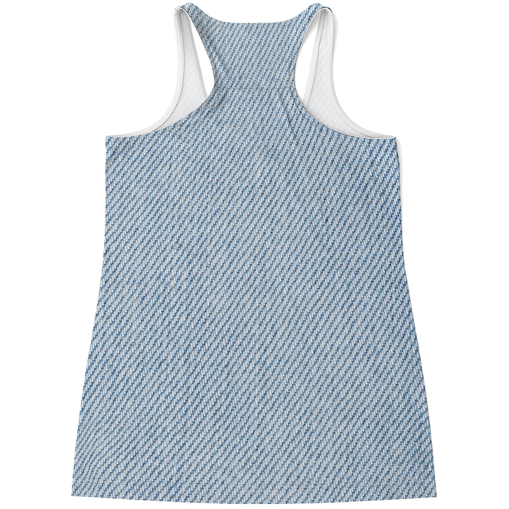 Light Blue Denim Jeans Print Women's Racerback Tank Top