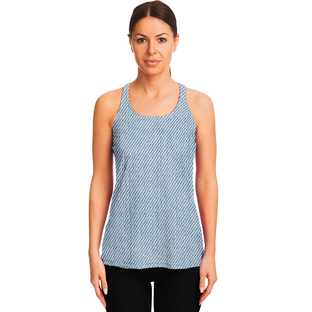 Light Blue Denim Jeans Print Women's Racerback Tank Top