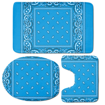 Light Blue Paisley Bandana Print 3 Piece Bath Mat Set