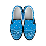 Light Blue Paisley Bandana Print Black Slip On Shoes