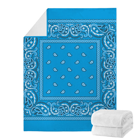 Light Blue Paisley Bandana Print Blanket