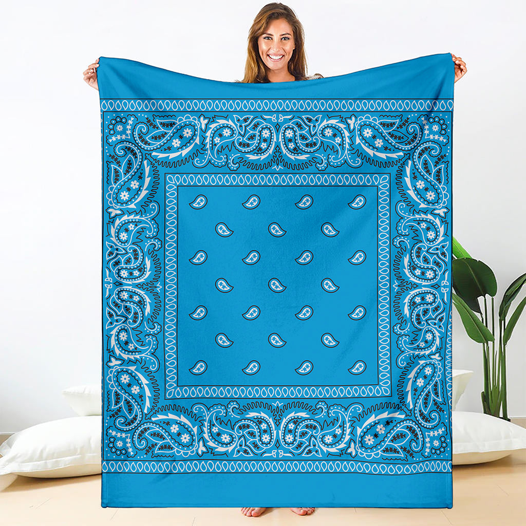 Light Blue Paisley Bandana Print Blanket