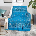 Light Blue Paisley Bandana Print Blanket