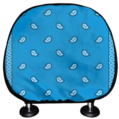 Light Blue Paisley Bandana Print Car Headrest Covers