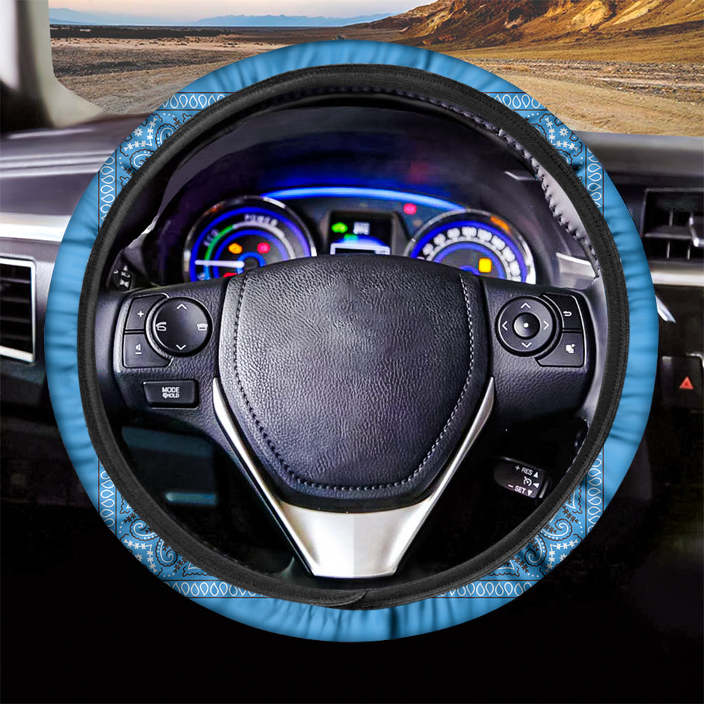 Light Blue Paisley Bandana Print Car Steering Wheel Cover