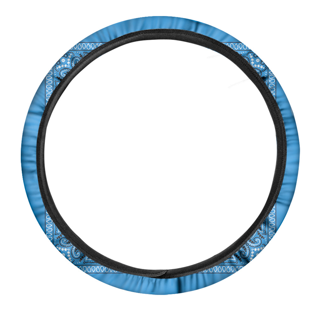 Light Blue Paisley Bandana Print Car Steering Wheel Cover