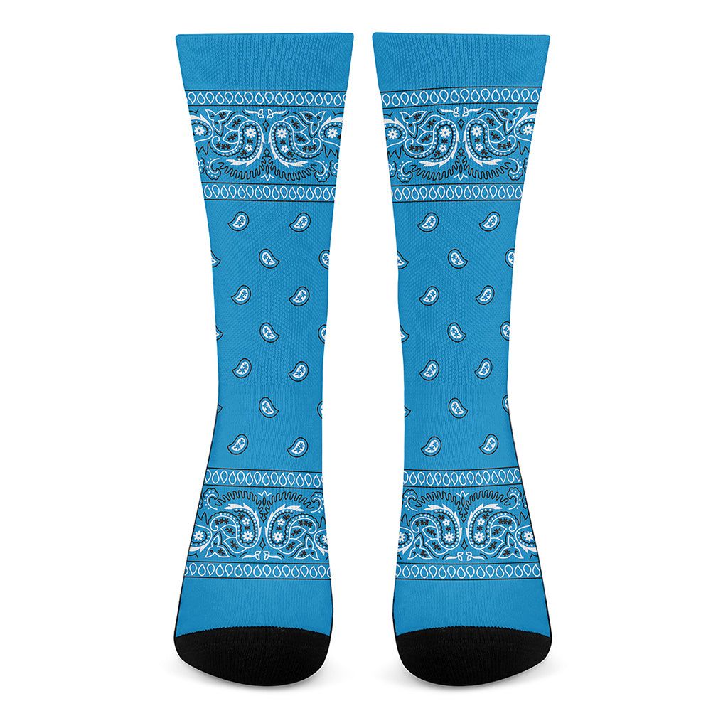 Light Blue Paisley Bandana Print Crew Socks