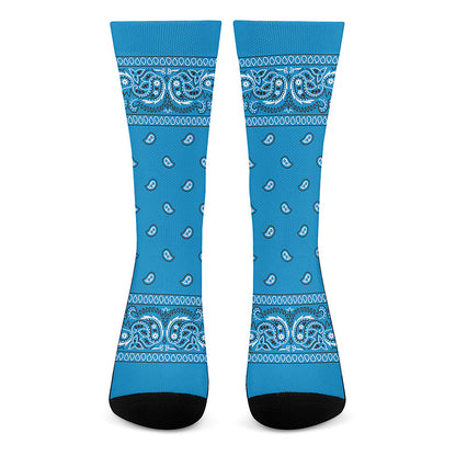 Light Blue Paisley Bandana Print Crew Socks