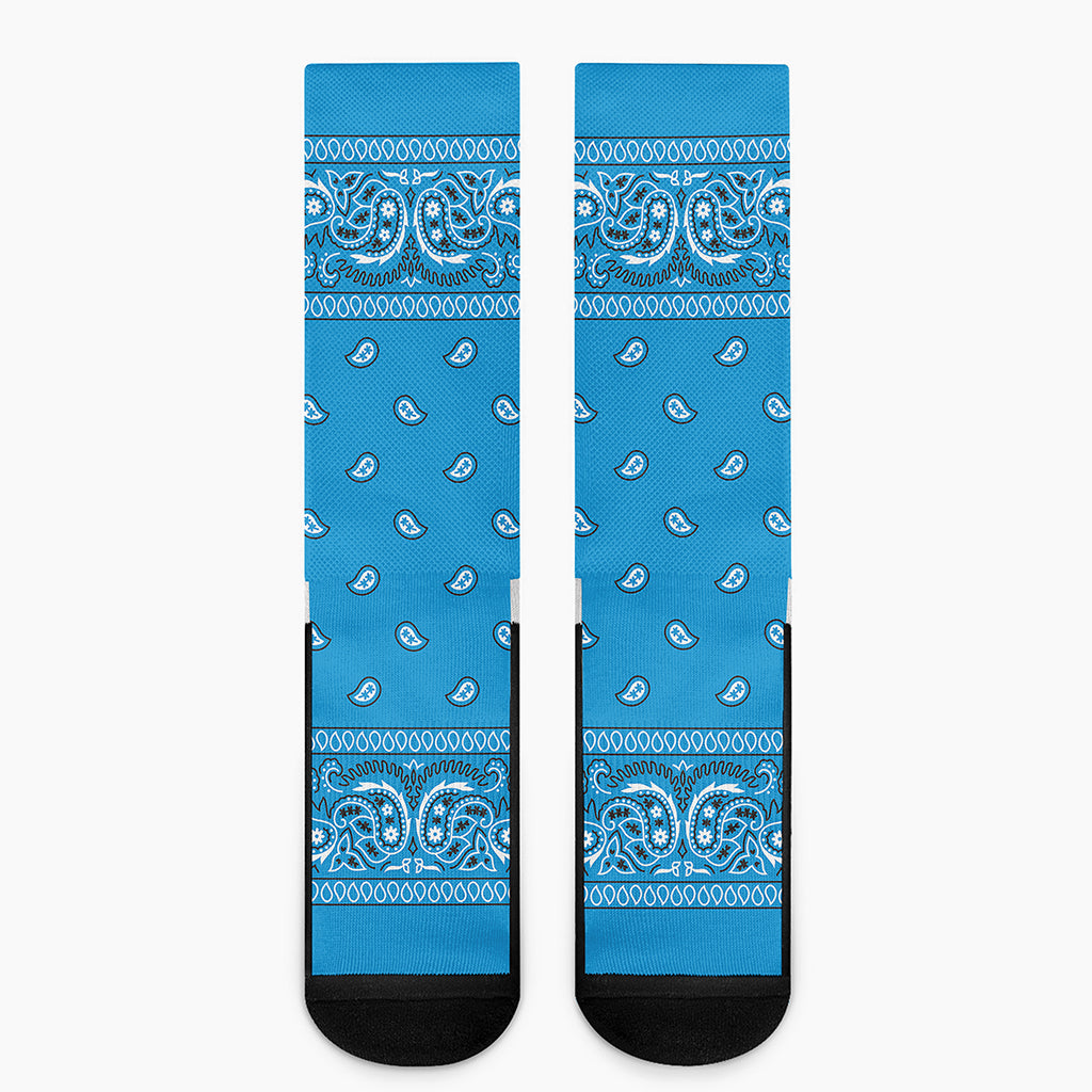 Light Blue Paisley Bandana Print Crew Socks