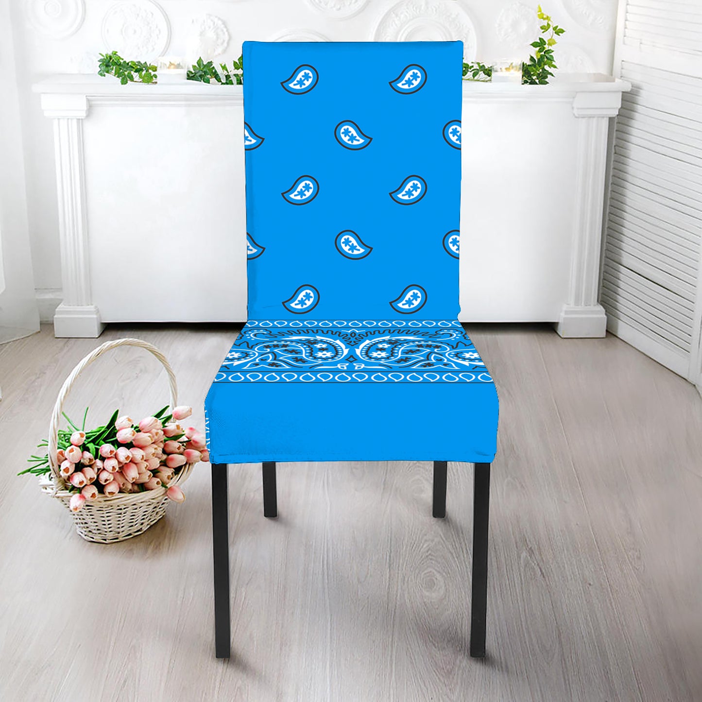Light Blue Paisley Bandana Print Dining Chair Slipcover