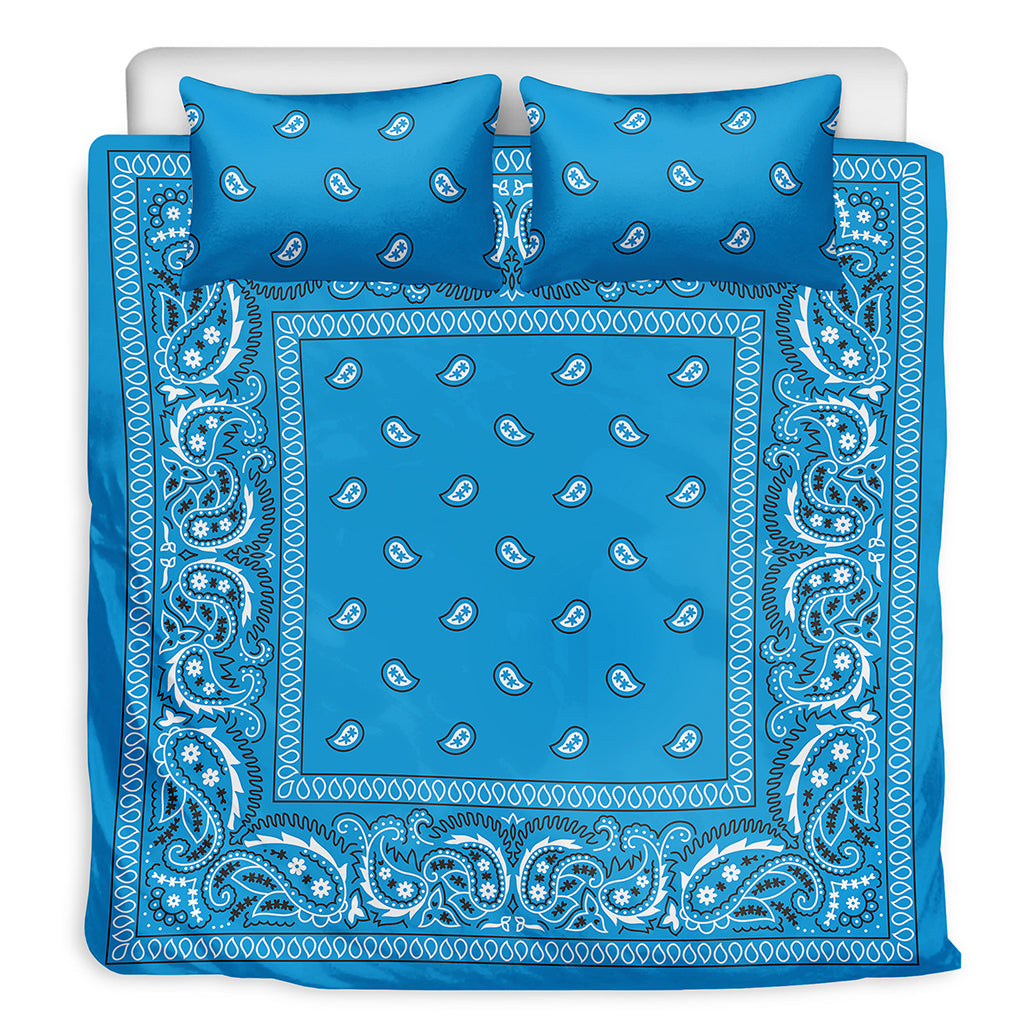Light Blue Paisley Bandana Print Duvet Cover Bedding Set