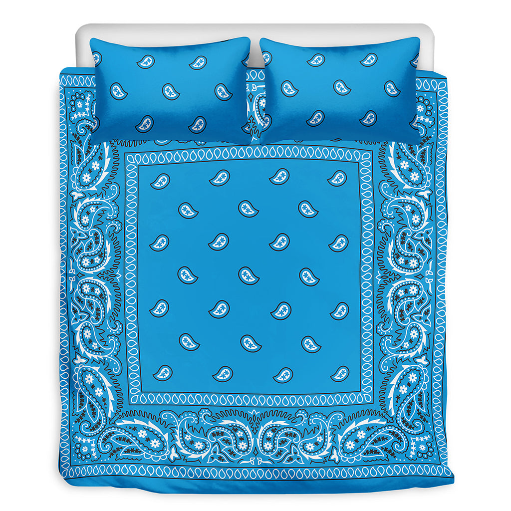 Light Blue Paisley Bandana Print Duvet Cover Bedding Set