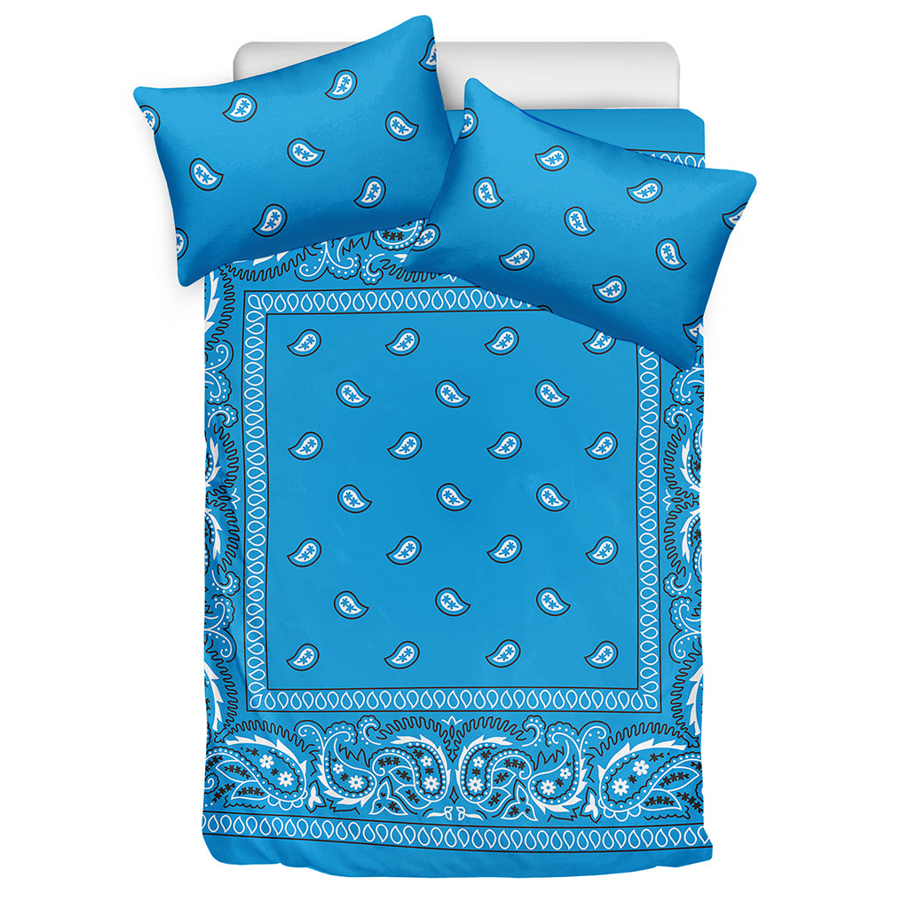 Light Blue Paisley Bandana Print Duvet Cover Bedding Set