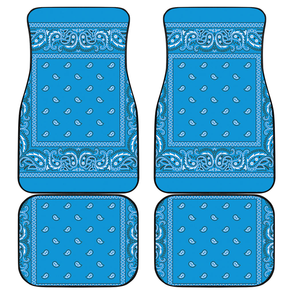 Light Blue Paisley Bandana Print Front and Back Car Floor Mats
