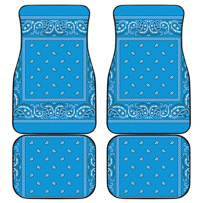 Light Blue Paisley Bandana Print Front and Back Car Floor Mats