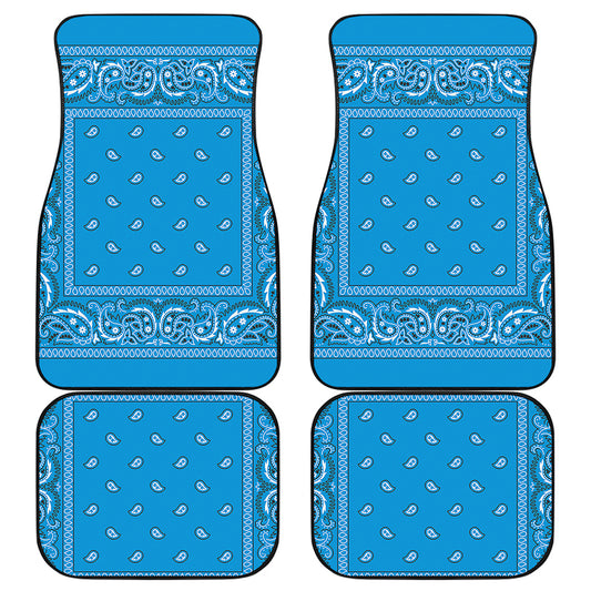 Light Blue Paisley Bandana Print Front and Back Car Floor Mats
