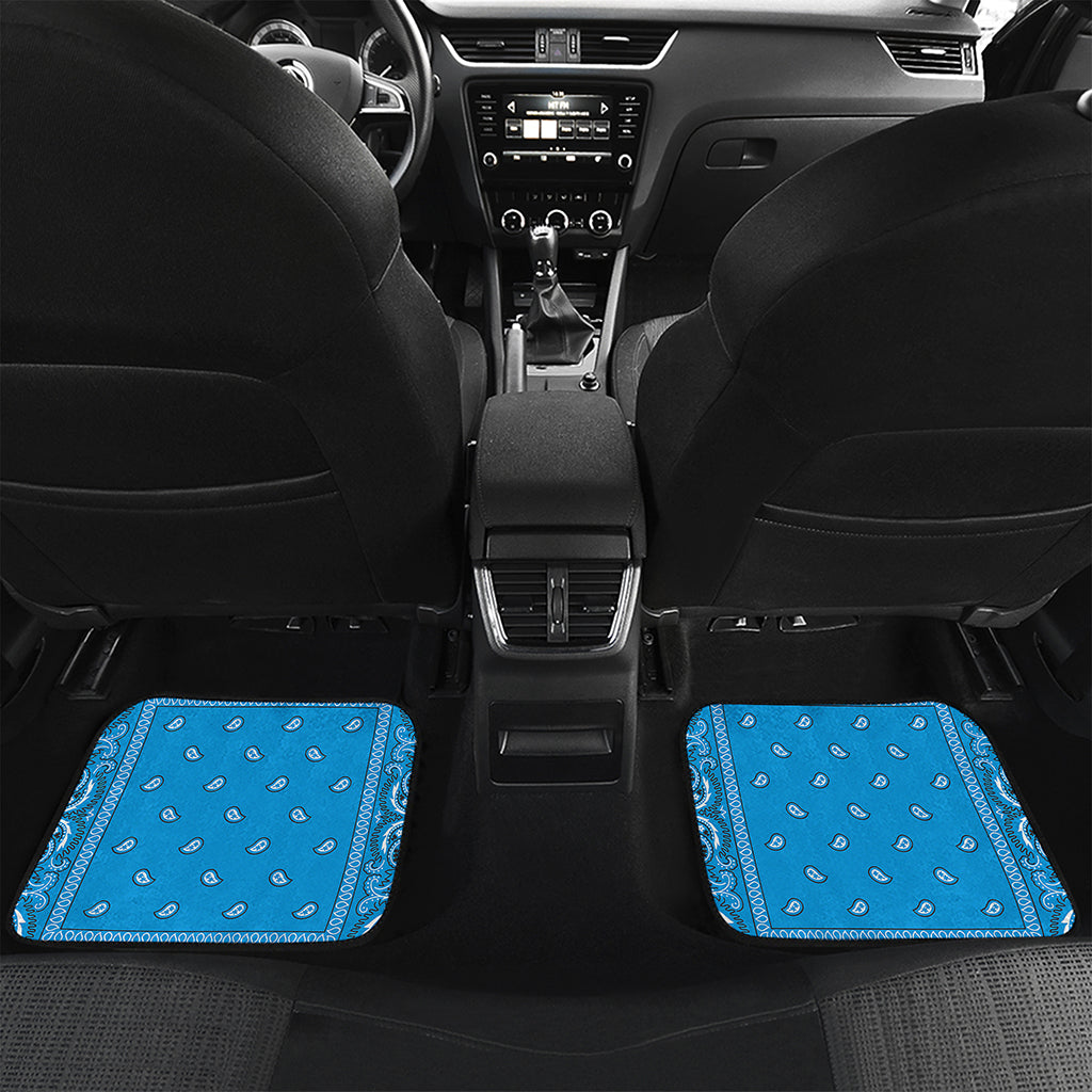 Light Blue Paisley Bandana Print Front and Back Car Floor Mats