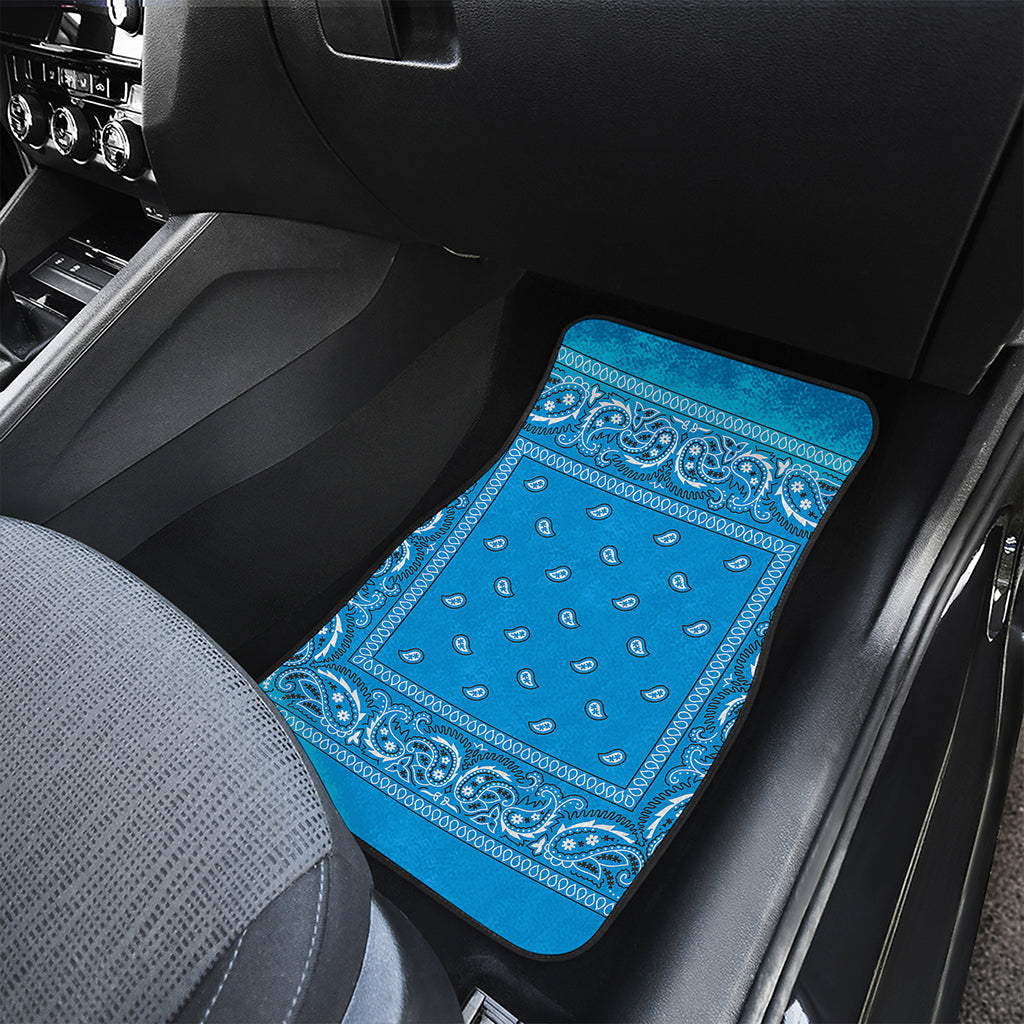 Light Blue Paisley Bandana Print Front and Back Car Floor Mats