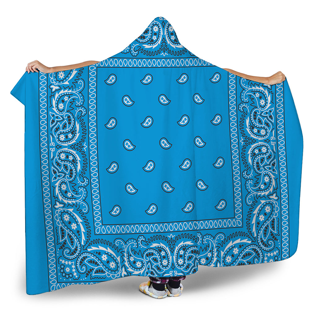 Light Blue Paisley Bandana Print Hooded Blanket