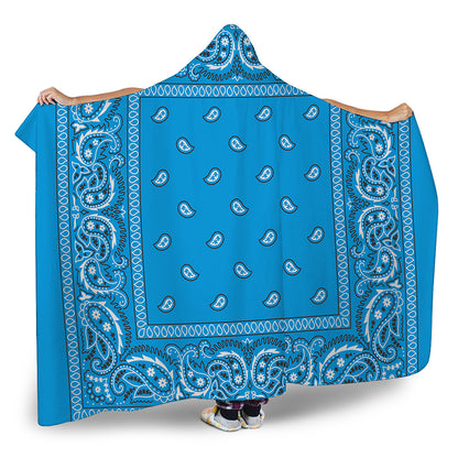 Light Blue Paisley Bandana Print Hooded Blanket