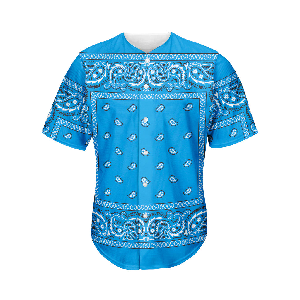 Light Blue Paisley Bandana Print Men's Baseball Jersey