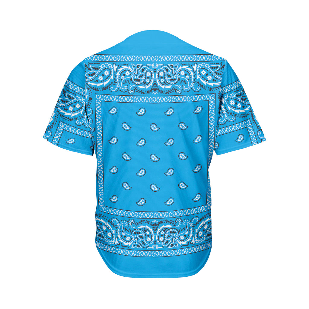 Light Blue Paisley Bandana Print Men's Baseball Jersey