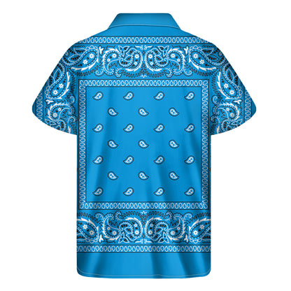 Light Blue Paisley Bandana Print Men's Short Sleeve Shirt
