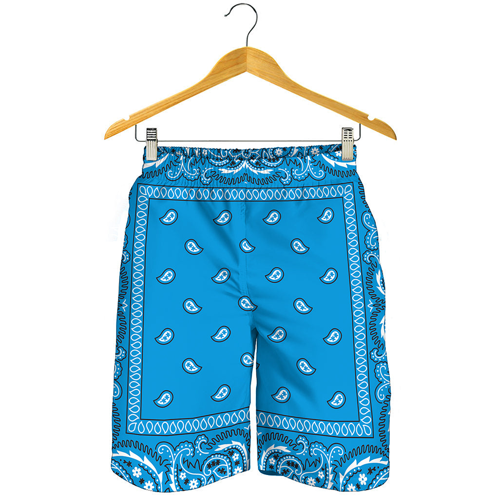 Light Blue Paisley Bandana Print Men's Shorts