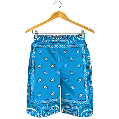 Light Blue Paisley Bandana Print Men's Shorts