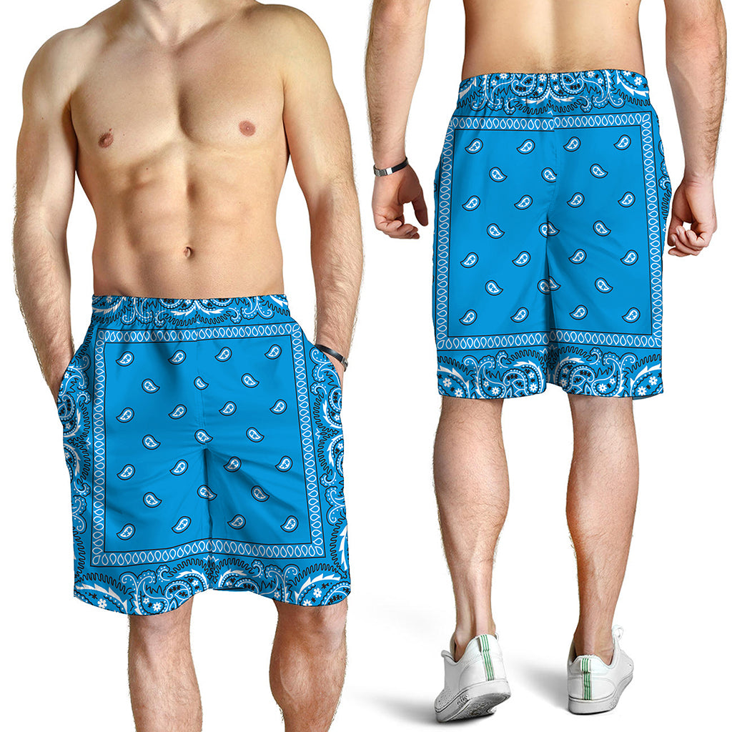 Light Blue Paisley Bandana Print Men's Shorts