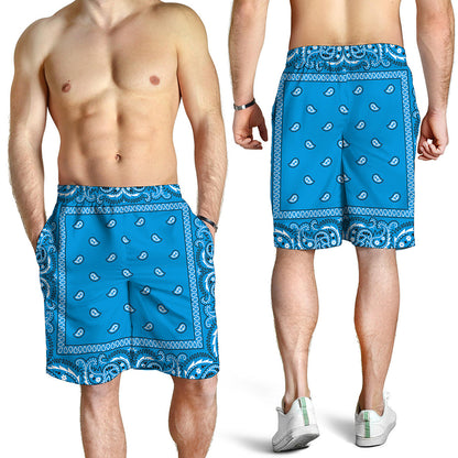 Light Blue Paisley Bandana Print Men's Shorts