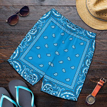 Light Blue Paisley Bandana Print Men's Shorts