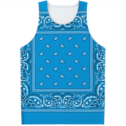 Light Blue Paisley Bandana Print Men's Tank Top